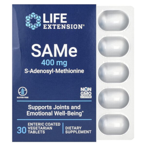 SAMe (S-Аденозил-Метионин) - 400 мг - 30 покрытых оболочкой таблеток для вегетарианцев - Life Extension Life Extension