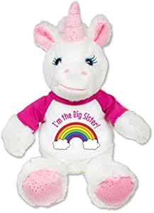 Flutter Hut I'm The Big Sister Unicorn Plush Pink Sparkles Message T-Shirt 8 Inches Flutter Hut