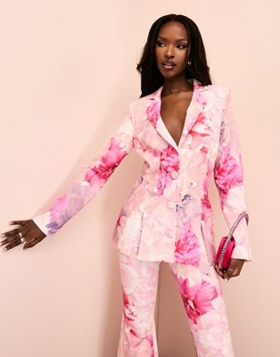 Розовый костюмный пиджак с цветочным принтом ASOS LUXE — часть комплекта ASOS Luxe