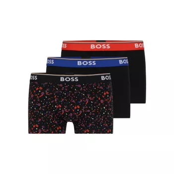 Тройная упаковка плавок из эластичного хлопка с поясами с логотипом BOSS