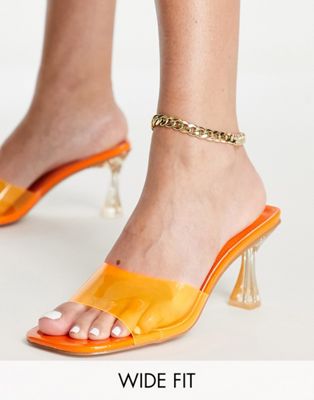 Оранжевые босоножки-мюли на среднем каблуке Simmi London Wide Fit SIMMI Shoes