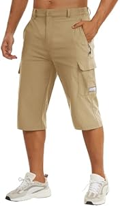 TACVASEN Men's Capri Pants Long Shorts Below Knee Cargo Shorts 3/4 Hiking Lightweight Quick Dry with Pockets for Workout TACVASEN