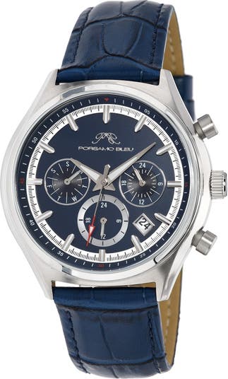 Мужские часы Dylan Miyota Quartz с кожаным ремешком с тиснением под крокодила, 41 мм Porsamo Bleu