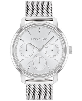 Женские серебристые часы-браслет из нержавеющей стали с сеткой 34 мм Calvin Klein