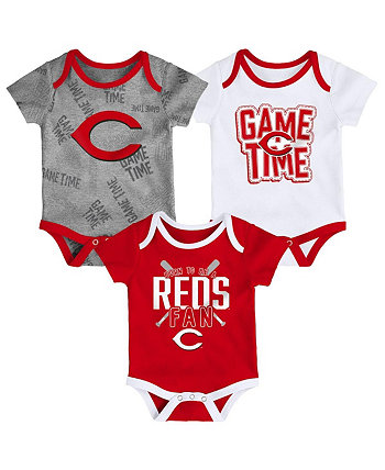 Комплект из трех частей игрового боди Cincinnati Reds Red and White и Heathered Grey для новорожденных и младенцев для мальчиков и девочек Outerstuff