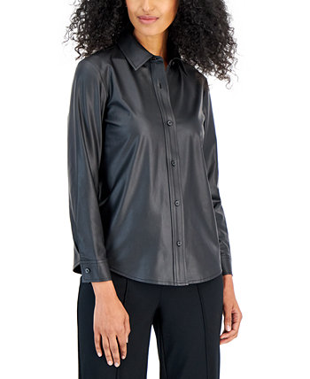 Женская рубашка из искусственной кожи на пуговицах спереди Anne Klein