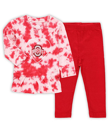 Комплект из футболки и леггинсов с длинными рукавами и леггинсами реглан Scarlet Ohio State Buckeyes для маленьких девочек с рюшами и рюшами Wes & Willy