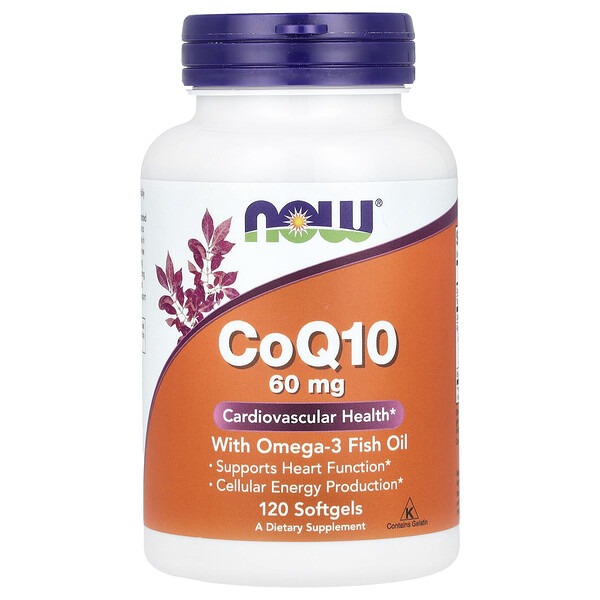 CoQ10 с рыбьим жиром омега-3, 60 мг, 120 мягких таблеток NOW Foods