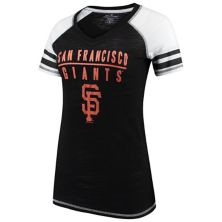 Женская мягкая, как виноград, черная футболка San Francisco Giants с V-образным вырезом и цветными блоками Soft As A Grape