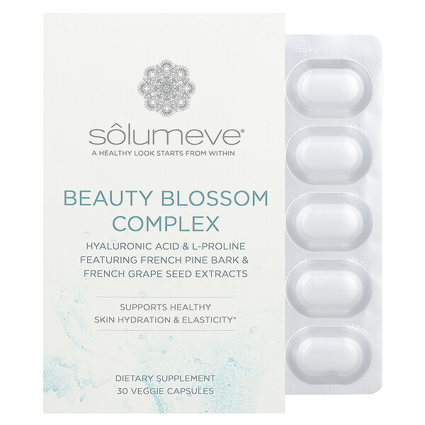 Beauty Blossom Complex, увлажнение кожи и выработка коллагена, 30 растительных капсул Solumeve
