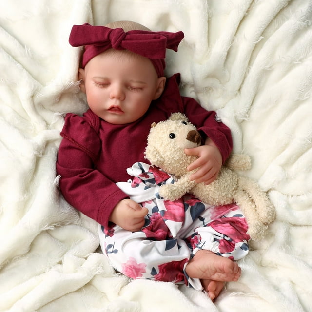 BABESIDE 17" Reborn Toddler Baby Dolls Smile Asleep Girl Realistic Newborn Baby Dolls Real Life Baby Dolls with Toy Accessories Gift for Collection & Kids Age 3+ Babeside