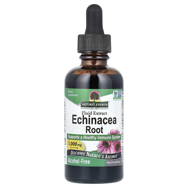 Echinacea Root, Fluid Extract (Жидкий экстракт), Alcohol-Free (Безалкогольный), 1,000 mg, 2 fl oz (Жидкие унции) (60 ml) Nature's Answer