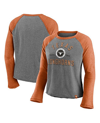 Женская футболка с фирменной меланжевой серой, меланжевой техасской оранжевой укороченной футболкой с длинным рукавом реглан Texas Longhorns Competitive Edge Fanatics