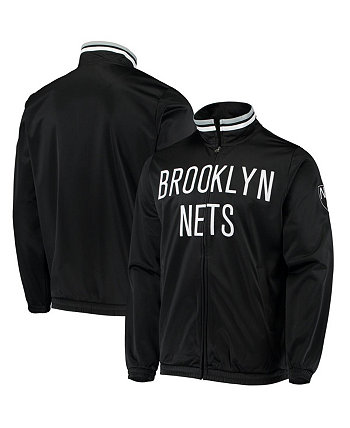 Men's  Black Brooklyn Nets Dual Threat Tricot Full-Zip Track Jacket G-III Sports by Carl Banks