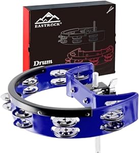 EASTROCK Drum Set Tambourine with Mounting Eye Bolt,Tambourine for Drum Set,Hi Hat Tambourine Double Rows of Jingles(Black) EASTROCK