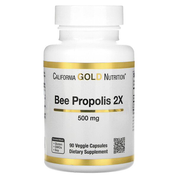 Пчелиный прополис 2X, концентрированный экстракт, 500 мг, 90 растительных капсул California Gold Nutrition