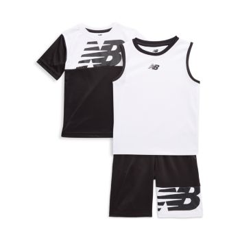 Футболка, майка и футболка с активным логотипом Little Boy из трех частей. Комплект шорт New Balance