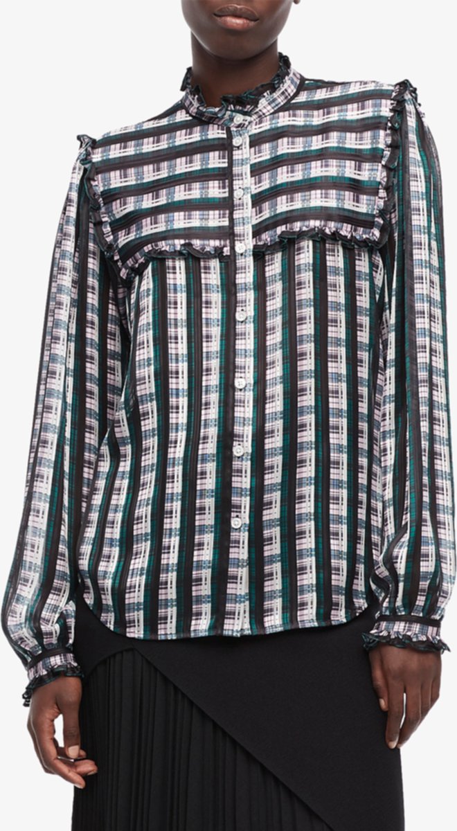 Полосатая блуза с рюшами и принтом в клетку Jason Wu