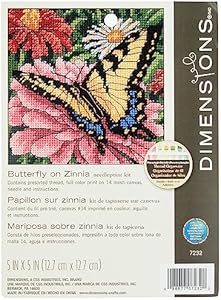 Dimensions 07232 Butterfly and Zinnias Nature Needlepoint Kit, 5" W x 5" H Dimensions