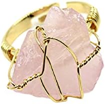 COLORFUL BLING Raw Healing Crystal Natural Stone Ring Statement Copper Wire Wrapped Irregular Crystal Gemstone Adjustalble Ring Jewelry for Women COLORFUL BLING