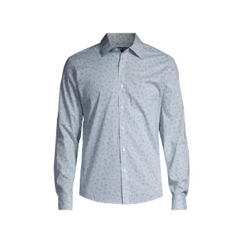 Pinstriped Chambray Floral Button-Front Shirt Michael Kors