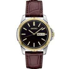 Мужские часы Seiko Essential с двухцветным коричневым кожаным ремешком -SUR360 Seiko