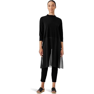 Туника с высоким воротником от Eileen Fisher с рукавами 3/4 и высокими разрезами Eileen Fisher