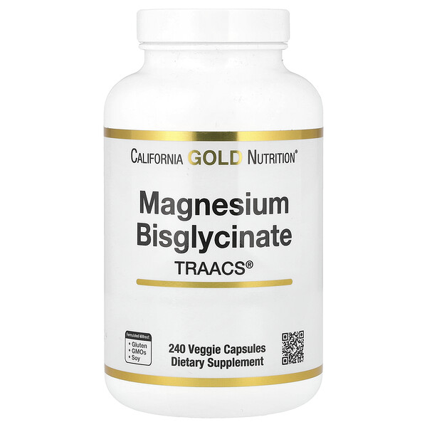 Бисглицинат магния, на основе TRAACS, 200 мг, 240 растительных капсул (100 мг на капсулу) California Gold Nutrition