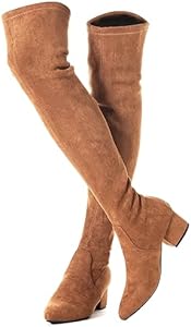 Mtzyoa Thigh High Block Heel Boot Women Pointed Toe Stretch Over The Knee Boots Mtzyoa