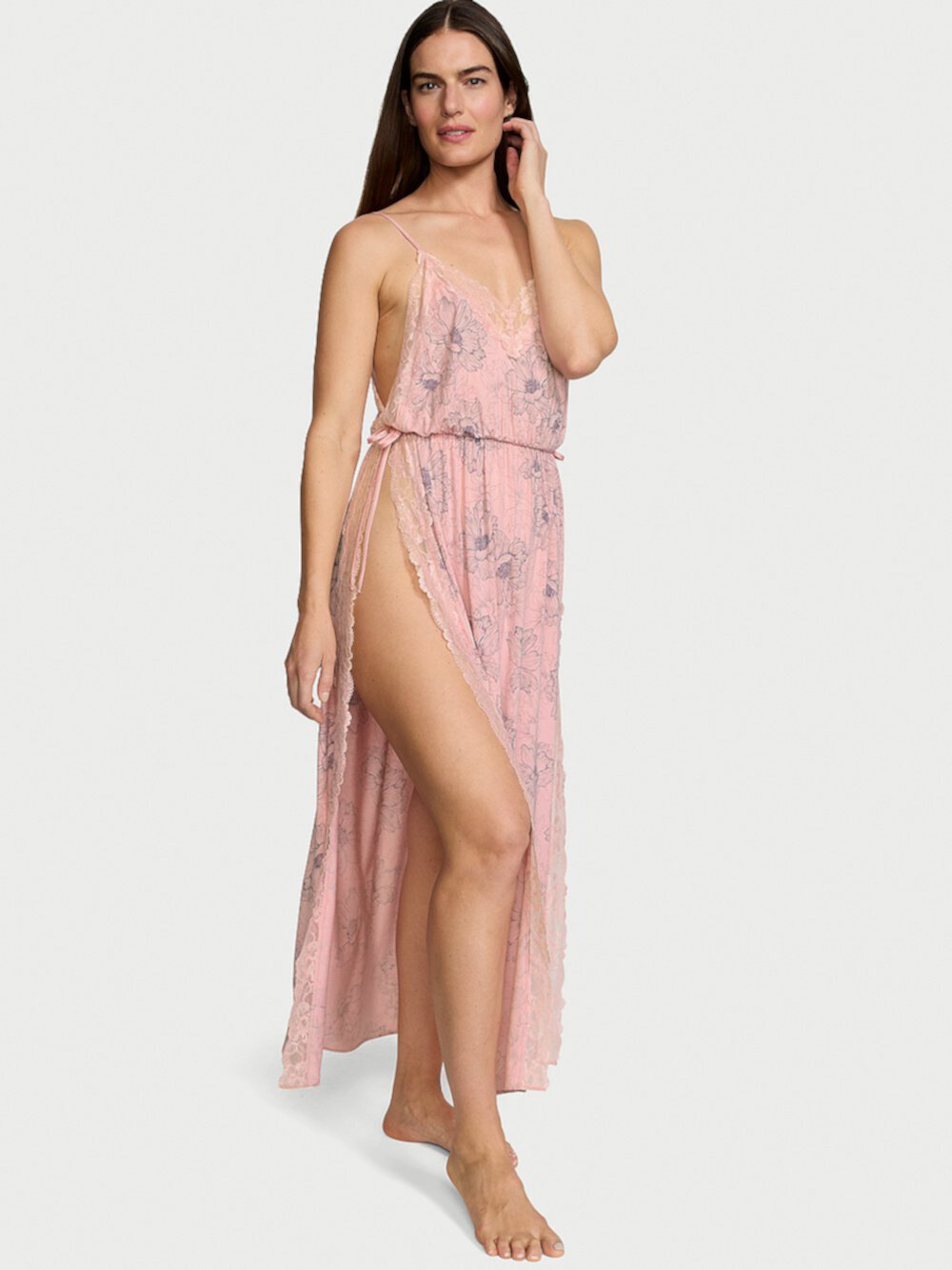Платье-комбинация макси с высоким разрезом и кружевной отделкой из модала Victoria's Secret