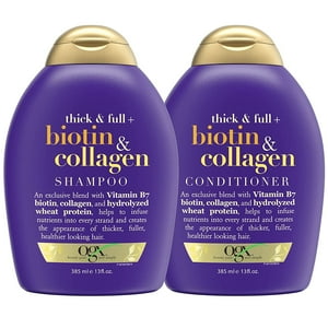 OGX Thick & Full + Biotin & Collagen Shampoo & Conditioner Set, (packaging may vary), Purple, 13 Fl Oz (Pack of 2) OGX