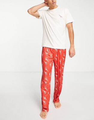 Длинная пижама Loungeable с жирафом белого и бордового цвета Loungeable