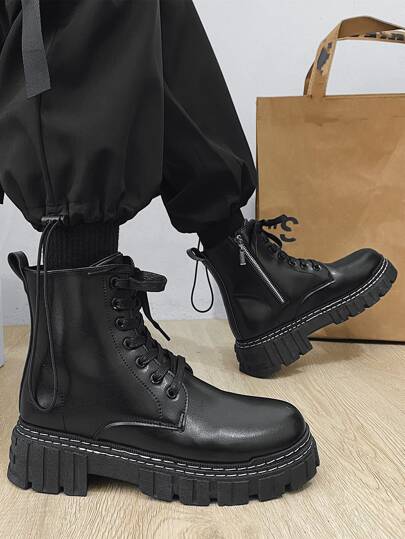 для мужчины Армейские ботинки на шнуровке с молнией спереди SHEIN