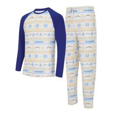 Men's Concepts Sport White/Powder Blue Los Angeles Chargers Tinsel Raglan Long Sleeve T-Shirt & Pants Sleep Set Unbranded