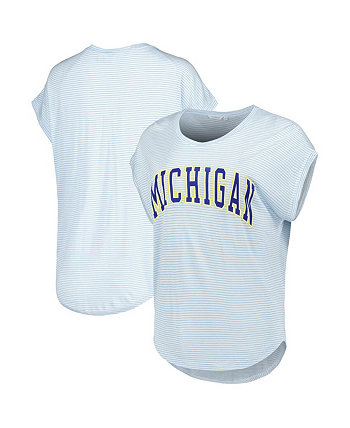 Women's White, Light Blue Michigan Wolverines Day Trip Striped Scoop Neck T-shirt Camp David
