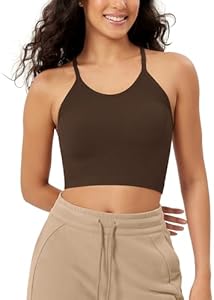 ODODOS Women's Crop Seamless Rib-Knit Camisole Strappy Racerback Cropped Tank Tops Ododos