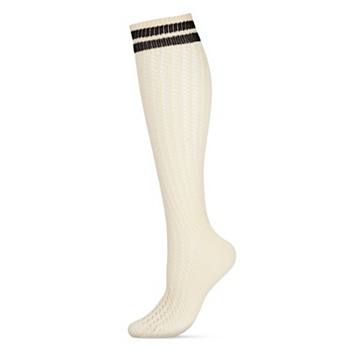 Pointelle Striped Cuff Cotton Blend Knee High Sock Memoi