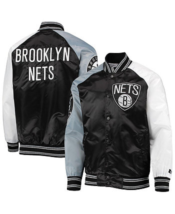 Мужская черная, серая куртка Brooklyn Nets Reliever Varsity Satin Raglan Full-Snap Starter