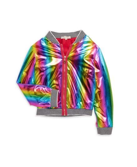Куртка-бомбер цвета радуги с эффектом металлик для девочки Baby Sara