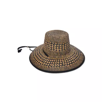 Brielle Checkered Flat-Top Straw Hat Lele Sadoughi