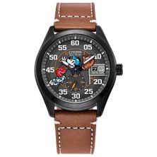 Мужские часы Disney Eco-Drive Mickey Mouse Batter's Up с коричневым кожаным ремешком, посвященные 100-летнему юбилею, от Citizen - BV1089-05W Citizen