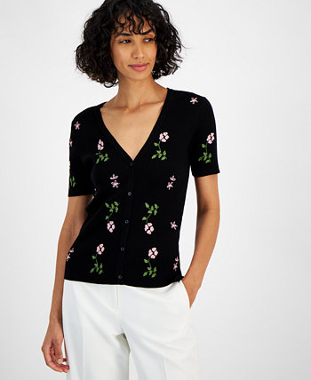 Women's Embroidered V-Neck Cardigan Sweater T Tahari