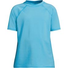 Рубашка для плавания Rash Guard с короткими рукавами и круглым вырезом Lands' End для мальчиков от 2 до 20 лет, устойчивая к хлору Lands' End