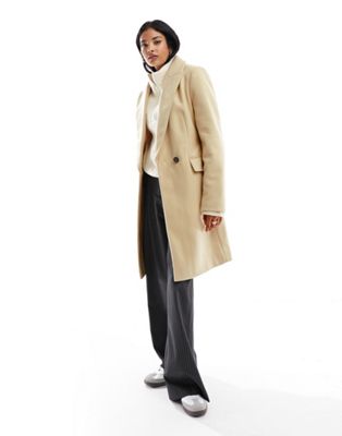 Светло-коричневое приталенное пальто средней длины ASOS DESIGN ASOS DESIGN