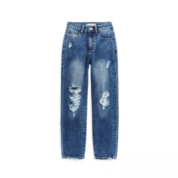 Girl's High-Rise Crop Straight-Leg Jeans Tractr