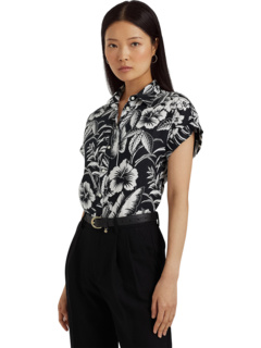 Льняная рубашка с коротким рукавом Petite с цветочным принтом Ralph Lauren