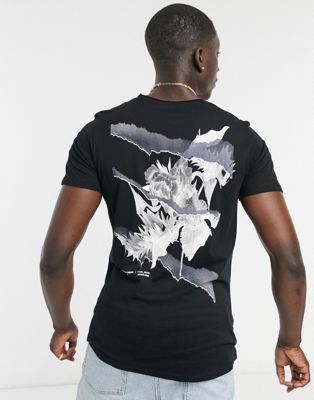 Черная объемная футболка с цветочным принтом на спине Jack & Jones Originals Jack & Jones