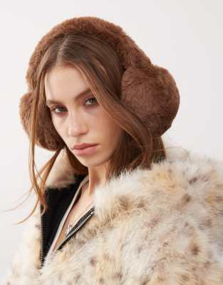 COLLUSION faux fur earmuffs in dark brown Collusion