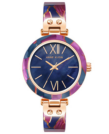 Женские кварцевые часы с тремя стрелками темно-синего и фиолетового цвета из смолы с акцентами из сплава цвета розового золота, 34 мм Anne Klein