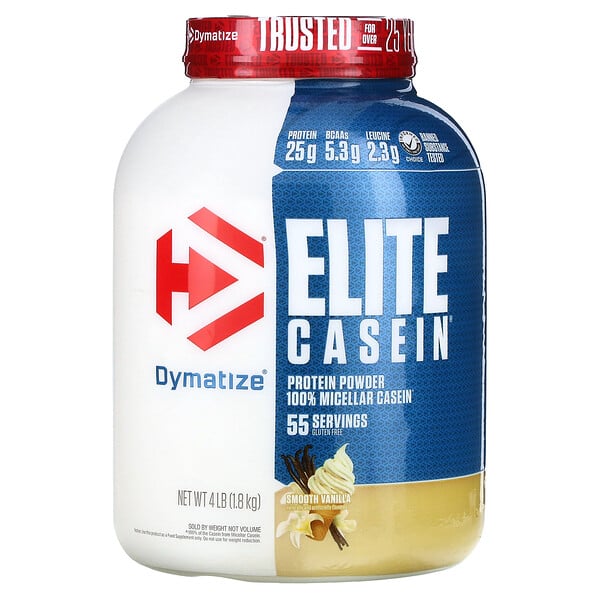 Elite Casein, Smooth Vanilla, 4 фунта (1,8 кг) Dymatize